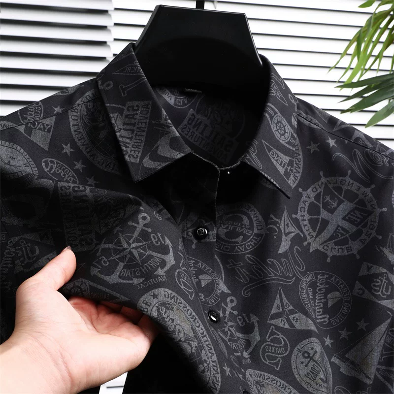 Men’s Slim Fit Floral Print Shirt – Retro Long Sleeve Business Casual for All Seasons
