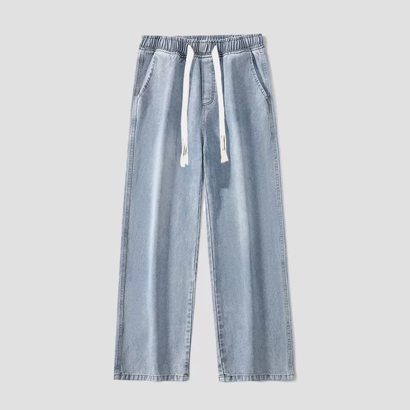 Men’s Black Summer Jeans – Loose-Fit American Straight Youth Style Lightweight Denim Pants