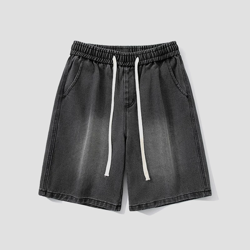 Men’s Black Denim Shorts – Retro Washed Loose-Fit Summer Casual Sport Shorts
