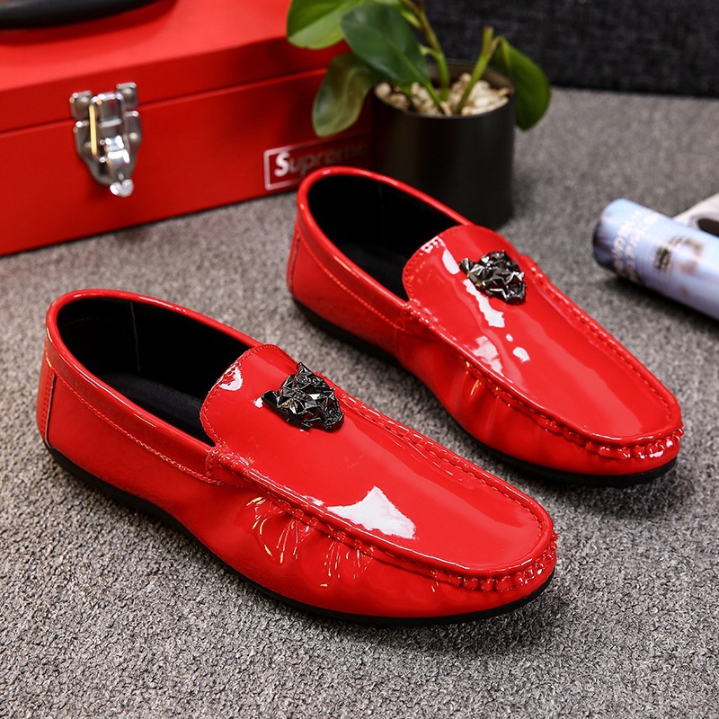 Men’s Patent Leather Gloff Pea Shoes – British Casual Soft-Soled Loafers