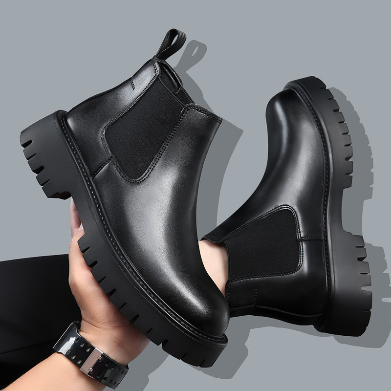Korean Style Men’s British Trend High-Top Leather Boots