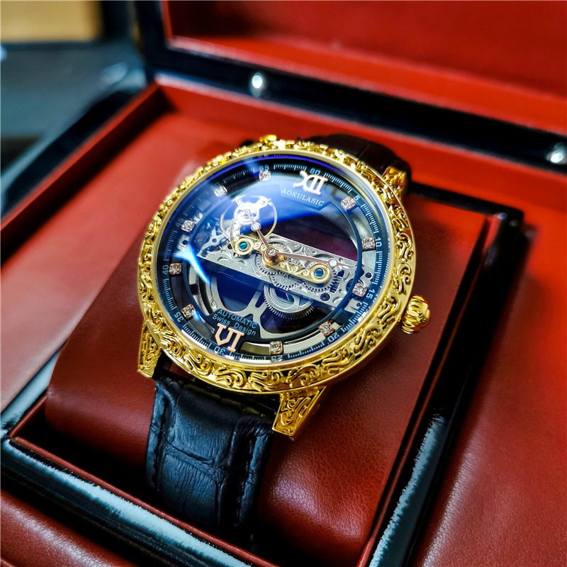 Augustus™ Silver Automatic Mechanical Watch – Double-Sided Skeleton Luxury Timepiece