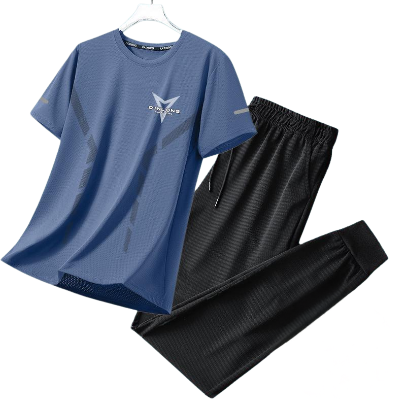 Men’s Sports & Leisure Two-Piece Set – Ice Silk Fitness Outfit