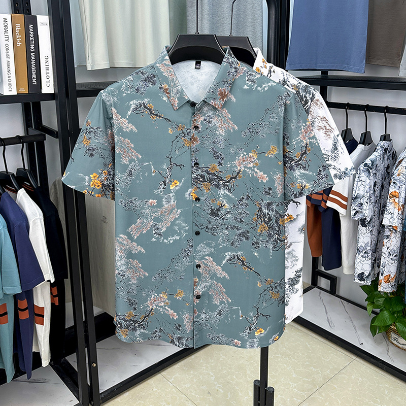 AmeriTrend Men’s Floral Short Sleeve – Ice Silk Comfort Shirt