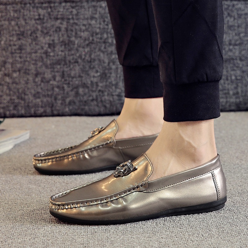 Men’s Patent Leather Gloff Pea Shoes – British Casual Soft-Soled Loafers