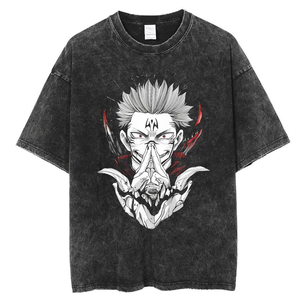 Washed Vintage Hip-Hop Anime T-Shirt