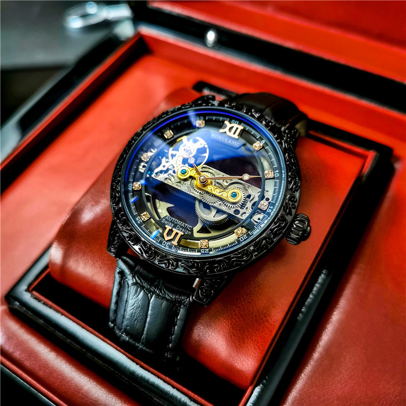Augustus™ Silver Automatic Mechanical Watch – Double-Sided Skeleton Luxury Timepiece