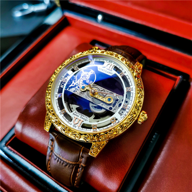 Augustus™ Silver Automatic Mechanical Watch – Double-Sided Skeleton Luxury Timepiece