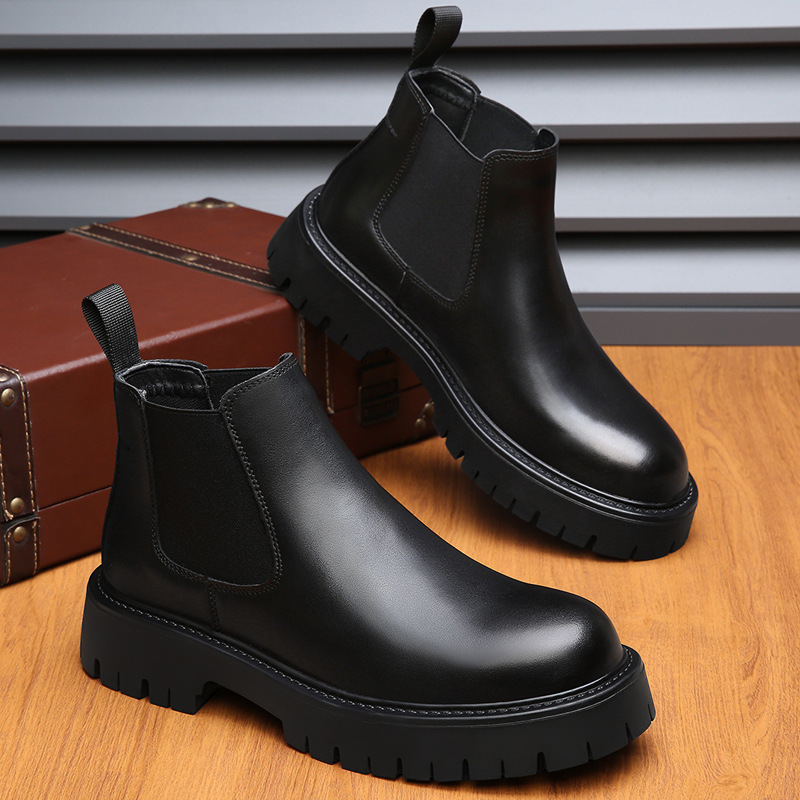 Korean Style Men’s British Trend High-Top Leather Boots
