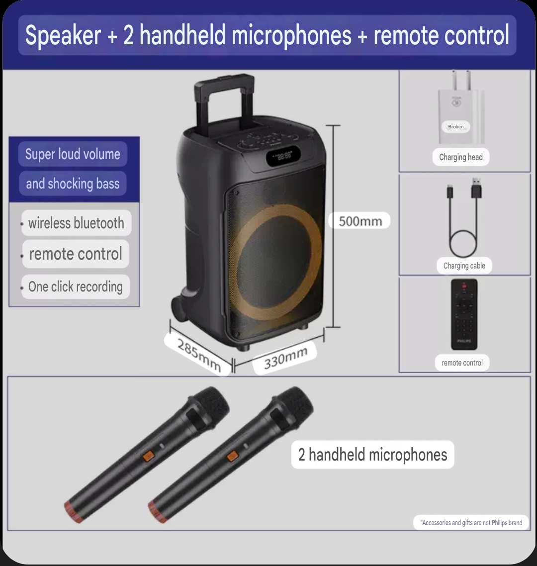 Philips Square Dance Bluetooth Speaker – Outdoor & Home Karaoke with Microphone