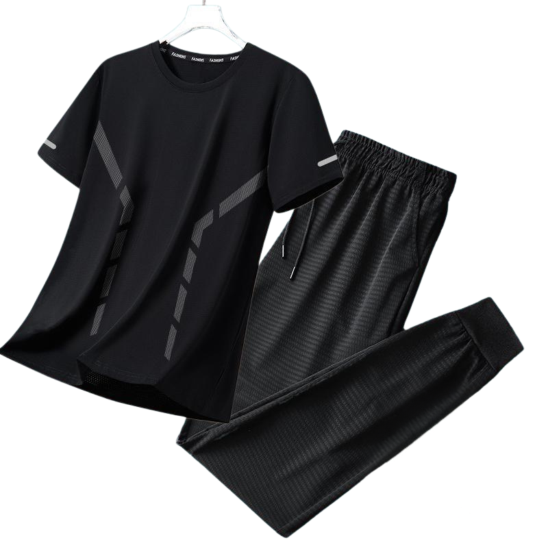 Men’s Sports & Leisure Two-Piece Set – Ice Silk Fitness Outfit