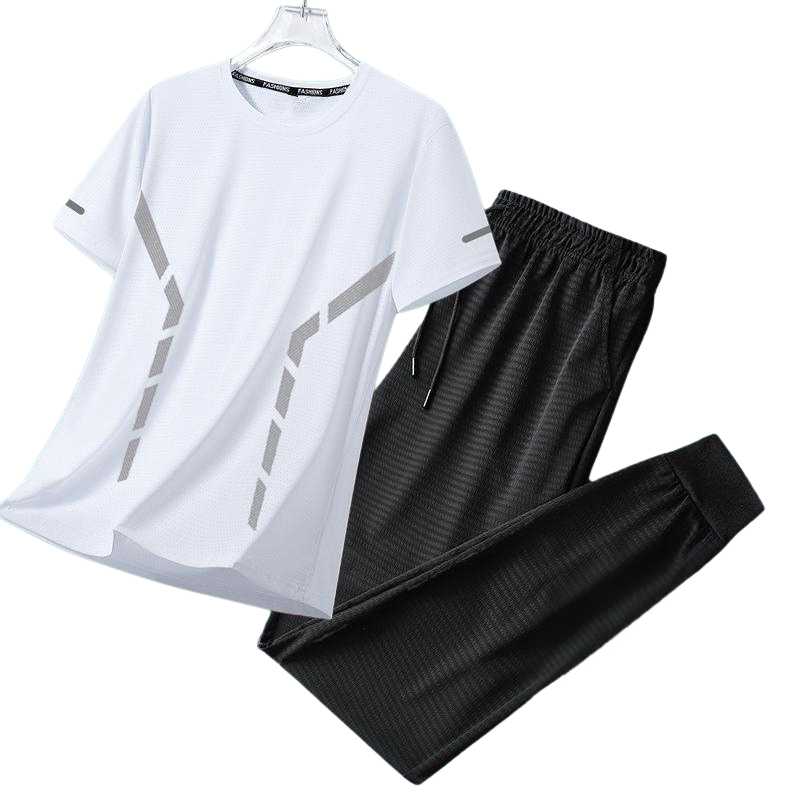 Men’s Sports & Leisure Two-Piece Set – Ice Silk Fitness Outfit